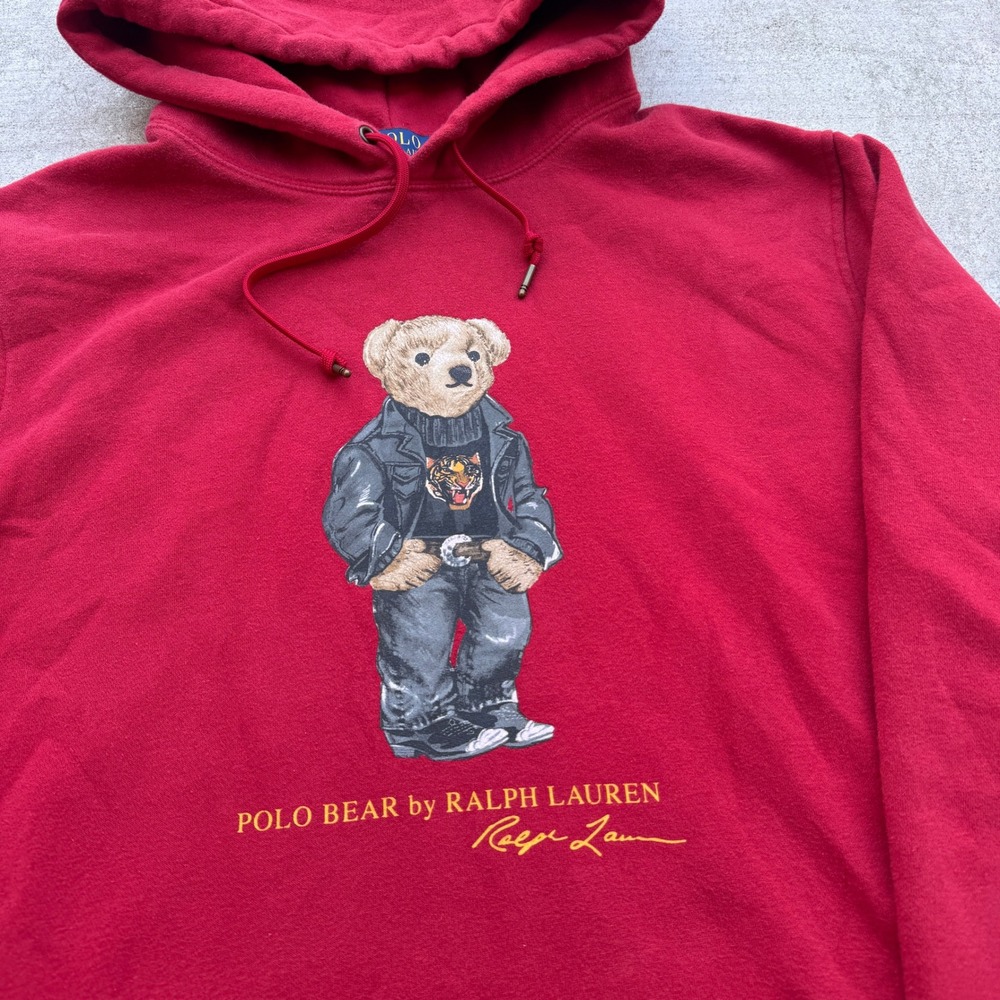 POLO RALPH LAUREN Lunar New Year Tiger Polo Bear Fleece Hoodie Sweater Red Large - Picture 2 of 8